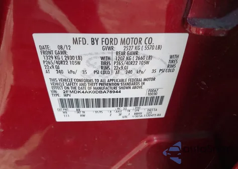 2013 Ford Edge Sport from USA, damaged, VIN 2FMDK4AK0DBA78944